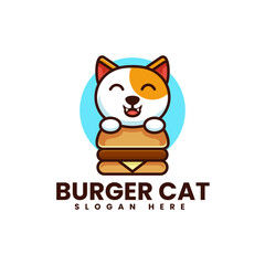 Vector Logo Illustration Burger Cat Mascot Cartoon Style