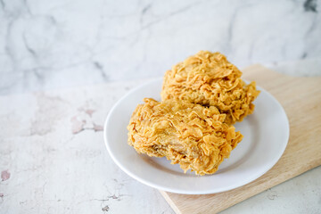 Fried chicken crisp, fast food meal on a white plate 
