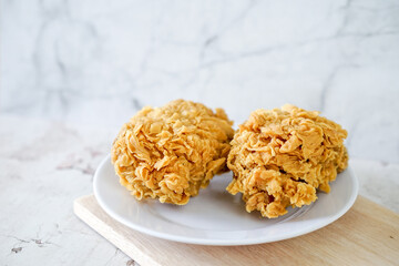 Fried chicken crisp, fast food meal on a white plate 