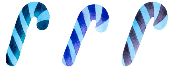 Christmas candy canes. A set of Christmas watercolor illustrations.