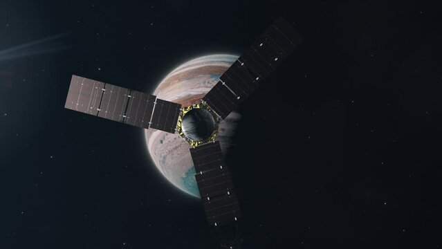 Juno Space Probe Approaching the Gas Giant of Jupiter
