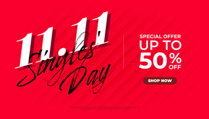 11.11 Shopping day Poster or banner. 11.11 Singles' Day sale banner template design for social media and website.