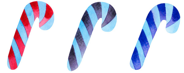 Christmas candy canes. A set of watercolor illustrations.