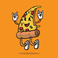 Pizza jumping mascot illustration vector