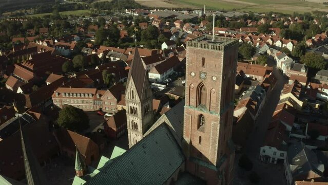 Ribe Domkirke, Ribe. Drone view of church in Denmark.