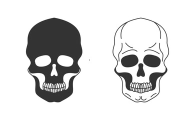 skull head illustration black and white