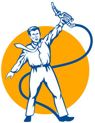 illustration of an Office worker with petrol fuel pump nozzle