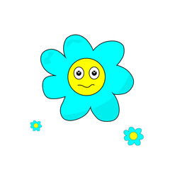 Cute poster with a sad flower on a white background. Character and emotions in cartoon style. Elements of manual drawing in the sketch style