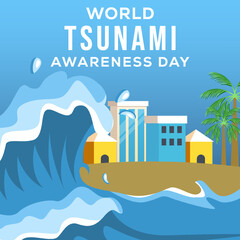 flat design world tsunami awareness day illustration - obrazy, fototapety, plakaty