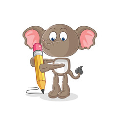 elephant write with pencil. cartoon mascot vector
