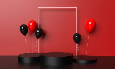 Fototapeten Red pink orange color background wallpaper black podium design stage template balloon helium symbool decoration ornament black friday sale offer discount shopping promotion business price holiday  © StreetOnCamara