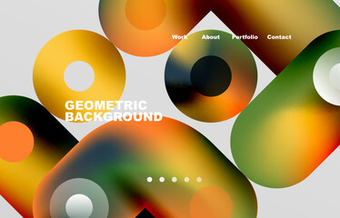 Circles and round shapes landing page abstract geometric background. Web page for website or mobile app wallpaper