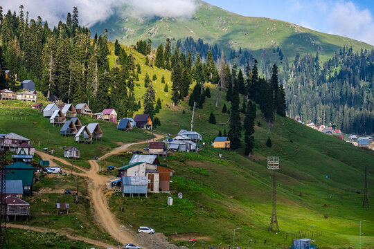 Old houses of Bakhmaro resort in georgian region Guria