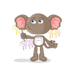 elephant with fireworks mascot. cartoon vector