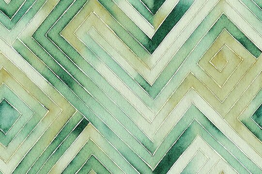 Hand painted watercolor geometric diamond shaped ogee allover seamless organic tile pattern