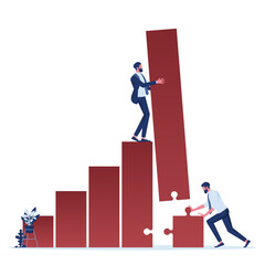 Fototapeta premium Business solution and partnership concept, businessmen putting together, completing jigsaw puzzle chart