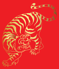 Traditional tiger vector for sticker and tattoo design on isolated background.tiger illustration design for printing on T-shirt.