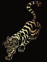 Traditional tiger vector for sticker and tattoo design on isolated background.tiger illustration design for printing on T-shirt.