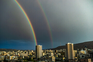 Double rainbow over Tbilisi's downtown