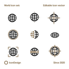 Simple Set of Globe or world Related Vector Line Icons. with black and gold color.
