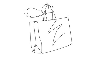 continuous line of hand holding shopping bags