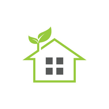 Home natural real estate logo. Home with leaf icon design. garden logo design