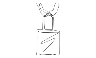 continuous line of hand holding shopping bags