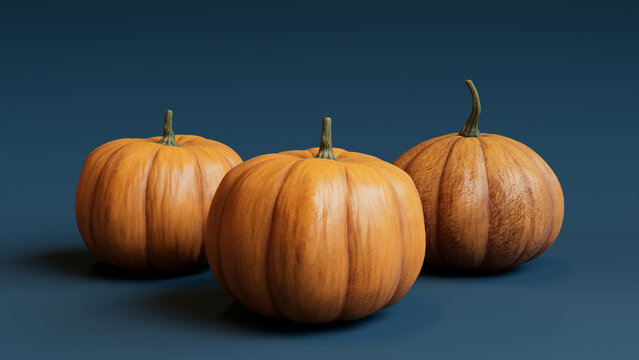 Contemporary Autumn Image with a collection of Pumpkins on Blue Grey background.