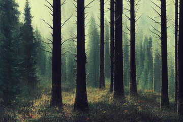 Coniferous trees in forest