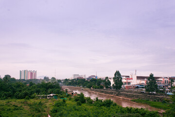 Fototapeta na wymiar Panoramic view of Jakarta city. Cityscape of Jakarta city at sunny day