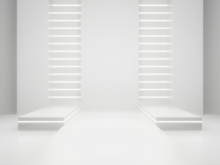 3D White Sci-Fi product display mockup. Scientific podium with white neon lights.