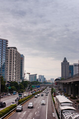 Fototapeta na wymiar View of Jakarta rush hour traffic in a busy city, urban scenery, Indonesia