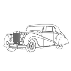 Outline classic retro car with transparent background