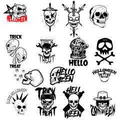 set collection of Head Skull Silhouette halloween icon