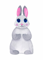 The Christmas bunny. Christmas watercolor illustration.