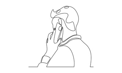 continuous line drawing of man talking on mobile phone