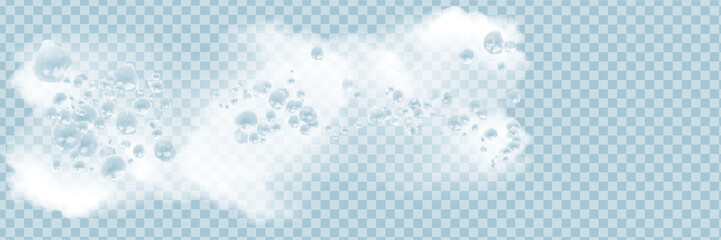 Bath foam with shampoo bubbles isolated on a transparent background. Vector shave, foam mousse with bubbles top view template for your advertising design. - obrazy, fototapety, plakaty