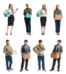 Obraz premium Set of dismissed people with belongings isolated on white