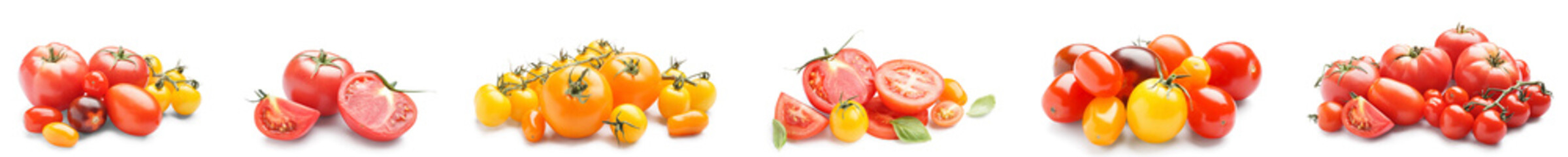 Set of different tomatoes isolated on white
