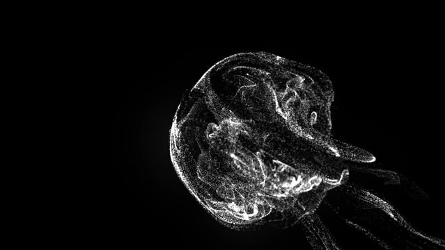 Neon halftone animated background. A randomly moving stream of particles. Glowing stars. A bundle of cosmic energy. Live screensaver for the logo. Intro for presentation, business. 4k