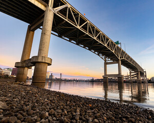 Underneath Marquam Bridge in Portland, Oregon at Sunrise
