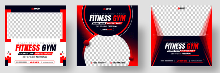 Fitness gym social media post banner template with black and red color, gym, Workout, fitness and Sports social media post banner, fitness gym social media post banner design.