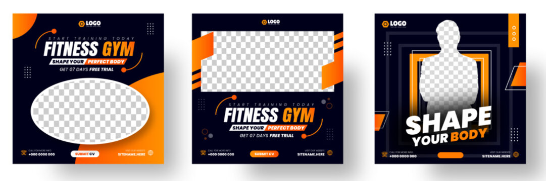 Fitness gym social media post banner template with black and yellow color, gym, Workout, fitness and Sports social media post banner, fitness gym social media post banner design.