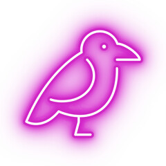 Neon pink bird icon, glowing crow icon on transparent background