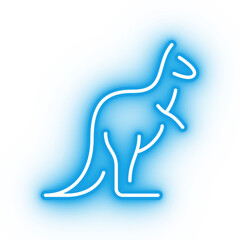 Neon blue kangaroo icon, glowing wallaby icon on transparent background