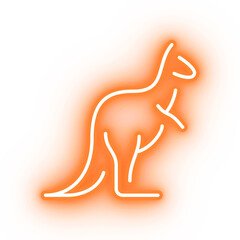 Neon orange kangaroo icon, glowing wallaby icon on transparent background