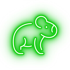 Neon green koala icon, glowing australian animal icon on transparent background