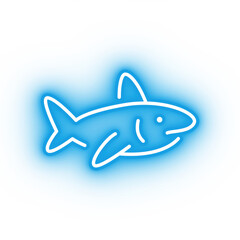 Neon blue shark icon, glowing great white shark icon on transparent background