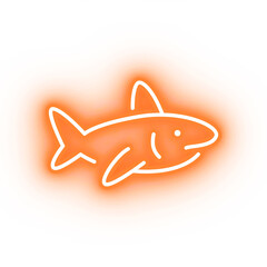 Neon orange shark icon, glowing great white shark icon on transparent background