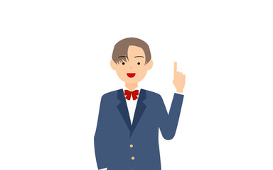 ジェンダーレス生徒、ブレザーの制服、指さししてアドバイスする